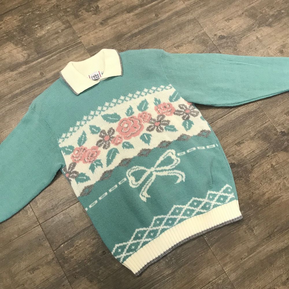 Vintage Cricket Lane Collared Sweater Floral Women Size Medium Made In‎ USA